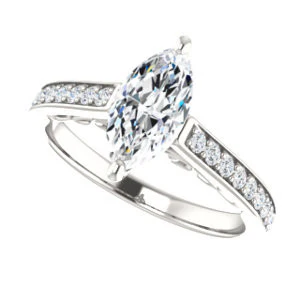 Cubic Zirconia Engagement Ring- The Jamiyah (Customizable Marquise Cut Design with Decorative Trellis Engraving and Pavé Band) - Image 6