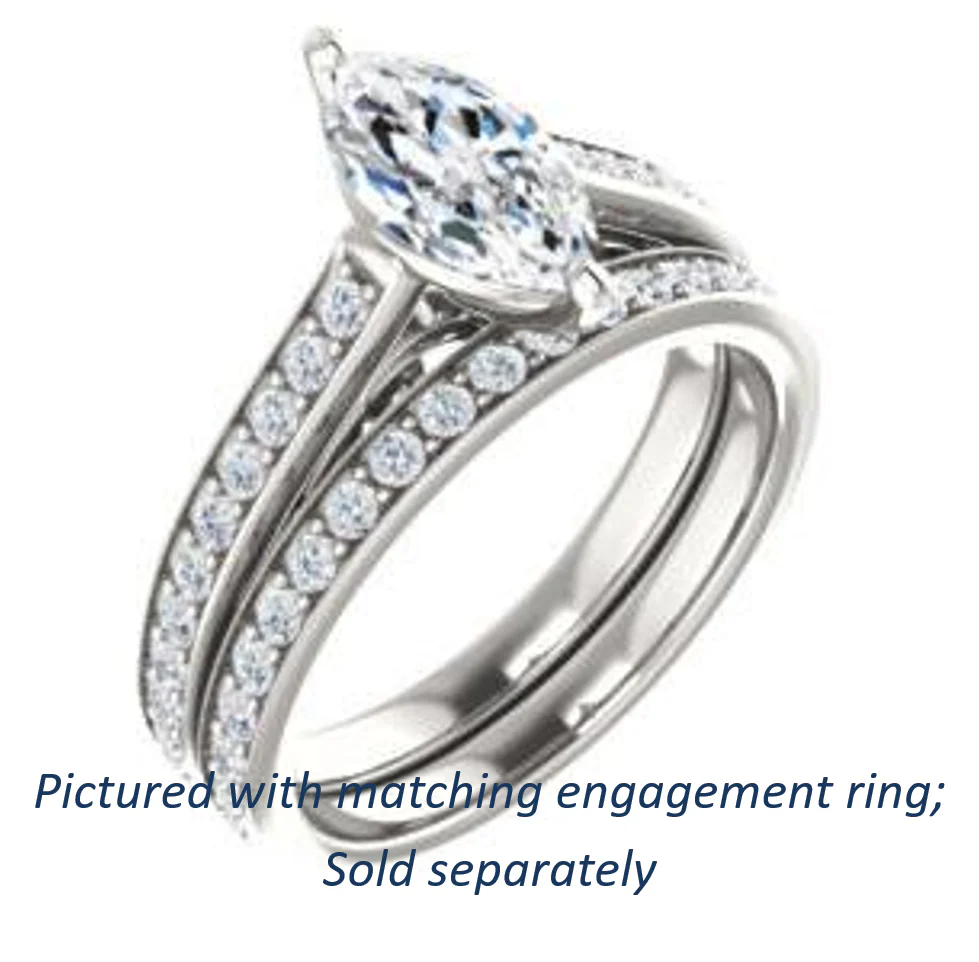 Cubic Zirconia Engagement Ring- The Jamiyah (Customizable Marquise Cut Design with Decorative Trellis Engraving and Pavé Band) - Image 7