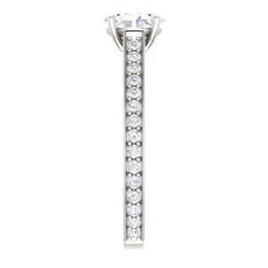 Cubic Zirconia Engagement Ring- The Jamiyah (Customizable Oval Cut Design with Decorative Trellis Engraving and Pavé Band) - Image 5