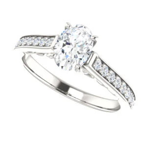 Cubic Zirconia Engagement Ring- The Jamiyah (Customizable Oval Cut Design with Decorative Trellis Engraving and Pavé Band) - Image 6