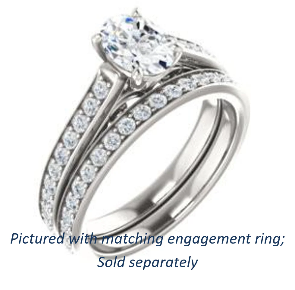Cubic Zirconia Engagement Ring- The Jamiyah (Customizable Oval Cut Design with Decorative Trellis Engraving and Pavé Band) - Image 7