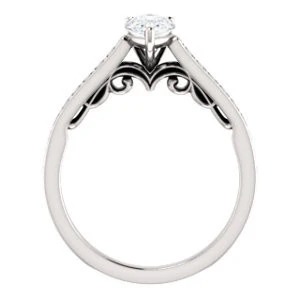 Cubic Zirconia Engagement Ring- The Jamiyah (Customizable Pear Cut Design with Decorative Trellis Engraving and Pavé Band) - Image 3