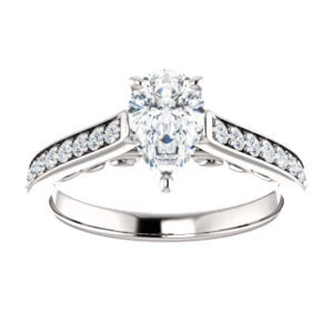 Cubic Zirconia Engagement Ring- The Jamiyah (Customizable Pear Cut Design with Decorative Trellis Engraving and Pavé Band) - Image 4
