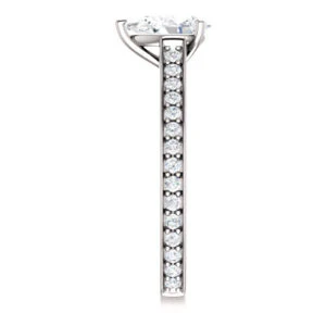 Cubic Zirconia Engagement Ring- The Jamiyah (Customizable Pear Cut Design with Decorative Trellis Engraving and Pavé Band) - Image 5