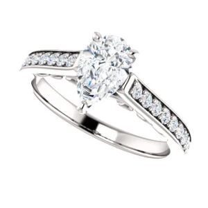 Cubic Zirconia Engagement Ring- The Jamiyah (Customizable Pear Cut Design with Decorative Trellis Engraving and Pavé Band) - Image 6
