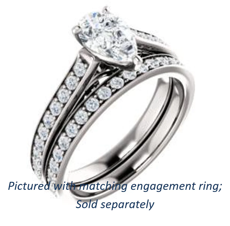 Cubic Zirconia Engagement Ring- The Jamiyah (Customizable Pear Cut Design with Decorative Trellis Engraving and Pavé Band) - Image 7