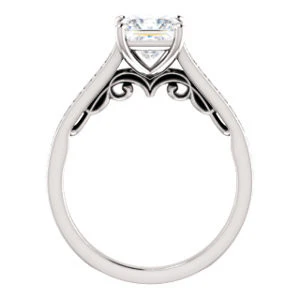 Cubic Zirconia Engagement Ring- The Jamiyah (Customizable Princess Cut Design with Decorative Trellis Engraving and Pavé Band) - Image 3
