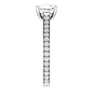 Cubic Zirconia Engagement Ring- The Jamiyah (Customizable Princess Cut Design with Decorative Trellis Engraving and Pavé Band) - Image 5