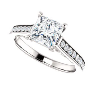 Cubic Zirconia Engagement Ring- The Jamiyah (Customizable Princess Cut Design with Decorative Trellis Engraving and Pavé Band) - Image 6