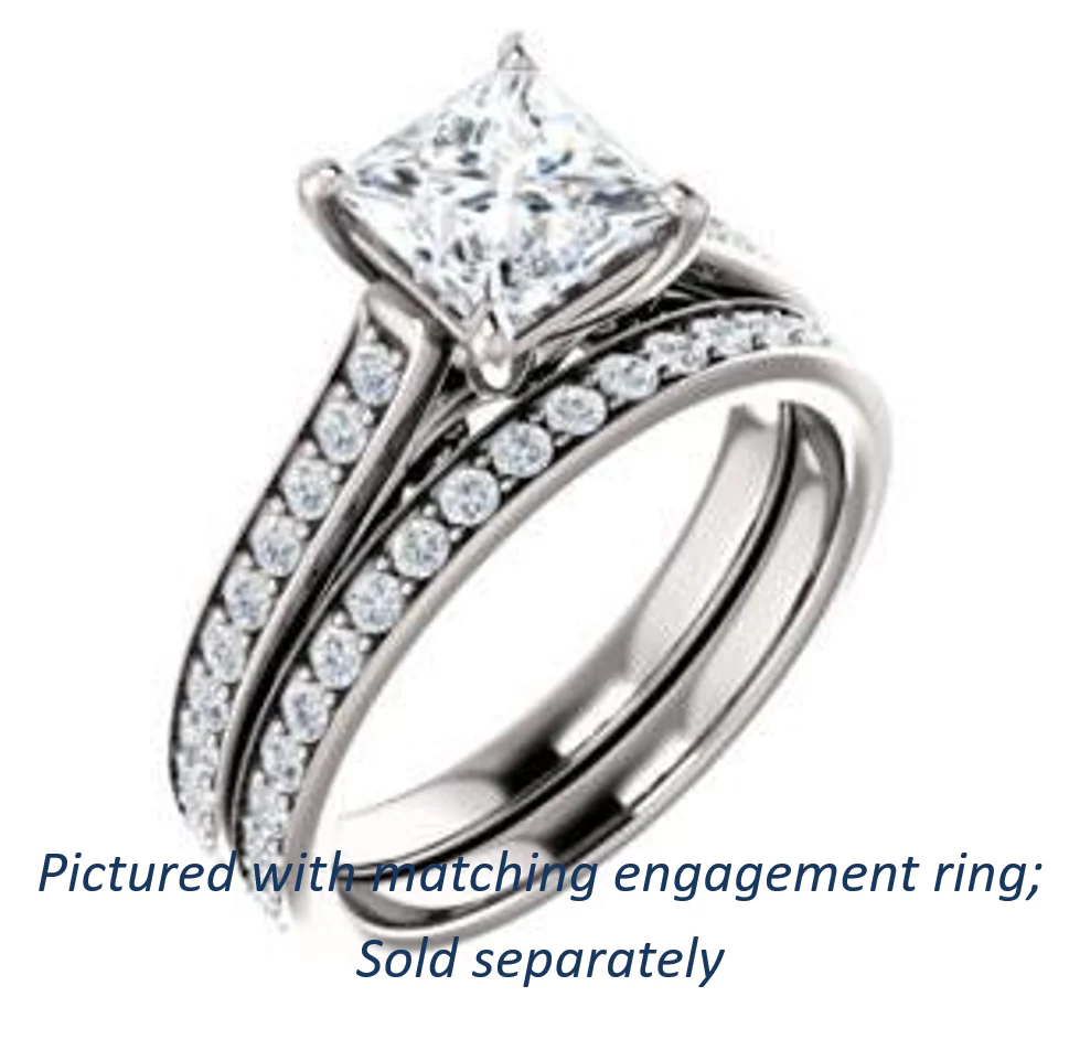 Cubic Zirconia Engagement Ring- The Jamiyah (Customizable Princess Cut Design with Decorative Trellis Engraving and Pavé Band) - Image 7
