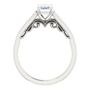 Cubic Zirconia Engagement Ring- The Jamiyah (Customizable Radiant Cut Design with Decorative Trellis Engraving and Pavé Band) - Image 3