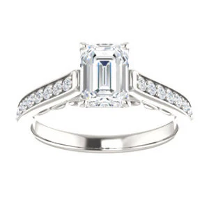 Cubic Zirconia Engagement Ring- The Jamiyah (Customizable Radiant Cut Design with Decorative Trellis Engraving and Pavé Band) - Image 4