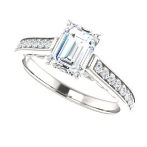 Cubic Zirconia Engagement Ring- The Jamiyah (Customizable Radiant Cut Design with Decorative Trellis Engraving and Pavé Band) - Image 6