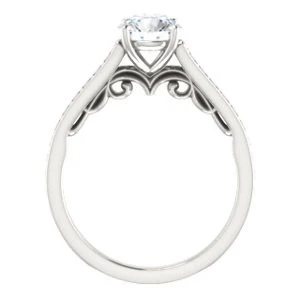 Cubic Zirconia Engagement Ring- The Jamiyah (Customizable Round Cut Design with Decorative Trellis Engraving and Pavé Band) - Image 3