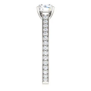 Cubic Zirconia Engagement Ring- The Jamiyah (Customizable Round Cut Design with Decorative Trellis Engraving and Pavé Band) - Image 5
