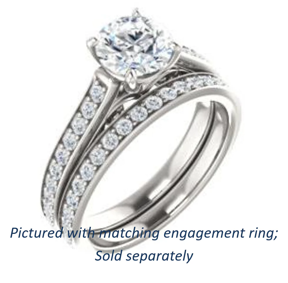 Cubic Zirconia Engagement Ring- The Jamiyah (Customizable Round Cut Design with Decorative Trellis Engraving and Pavé Band) - Image 7