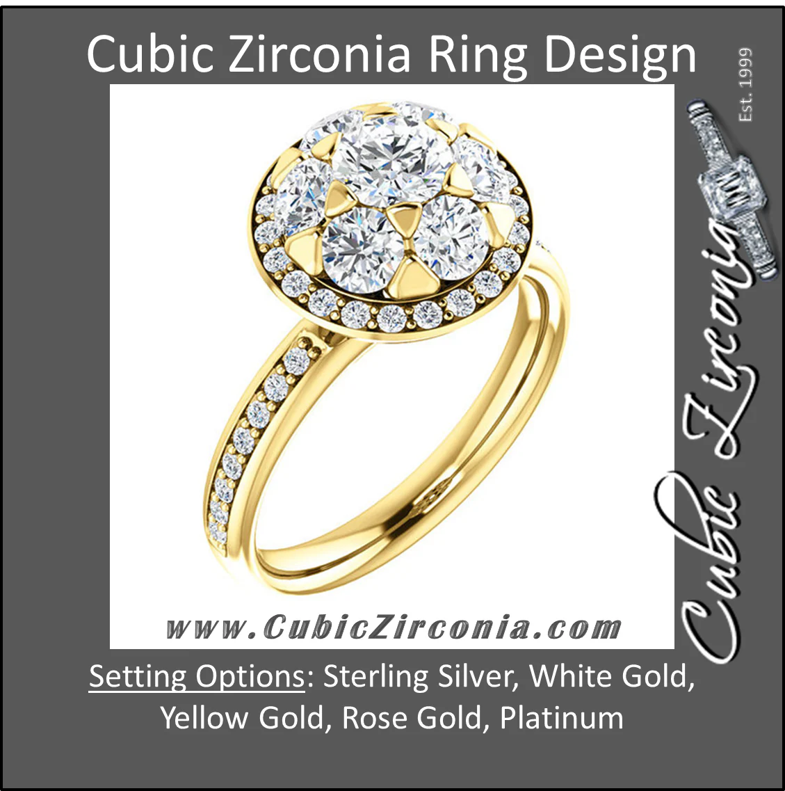 Cubic Zirconia Engagement Ring- The Janelle (Floral-Inspired Round Halo) - Image 3