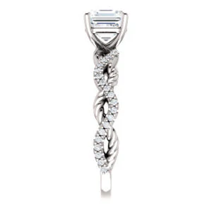 Cubic Zirconia Engagement Ring- The Janneth (Customizable Asscher Cut Design with Twisting Rope-Pavé Split Band) - Image 3
