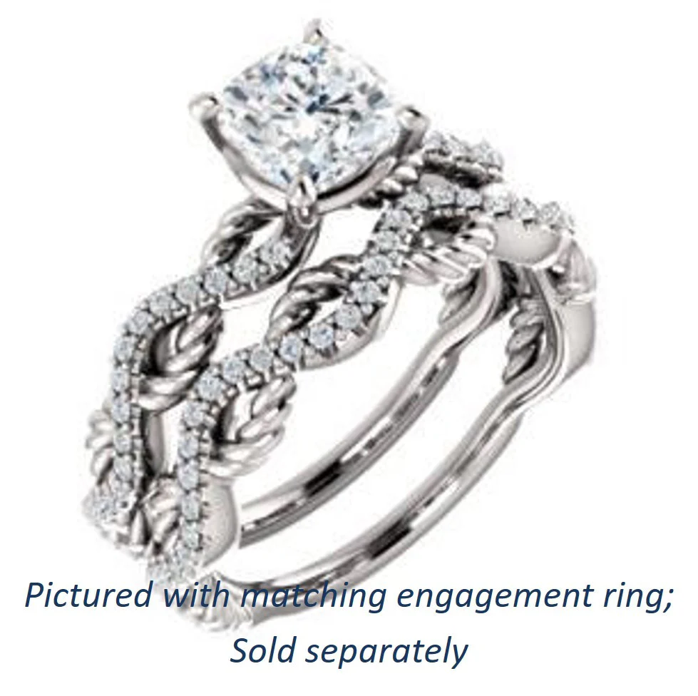 Cubic Zirconia Engagement Ring- The Janneth (Customizable Cushion Cut Design with Twisting Rope-Pavé Split Band) - Image 7