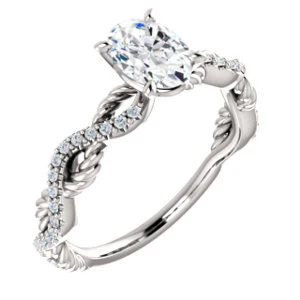 Cubic Zirconia Engagement Ring- The Janneth (Customizable Oval Cut Design with Twisting Rope-Pavé Split Band) - Image 4