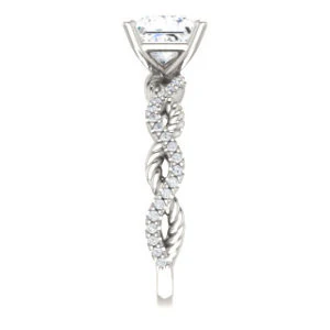 Cubic Zirconia Engagement Ring- The Janneth (Customizable Princess Cut Design with Twisting Rope-Pavé Split Band) - Image 3