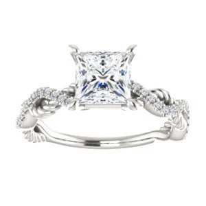 Cubic Zirconia Engagement Ring- The Janneth (Customizable Princess Cut Design with Twisting Rope-Pavé Split Band) - Image 5