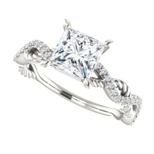 Cubic Zirconia Engagement Ring- The Janneth (Customizable Princess Cut Design with Twisting Rope-Pavé Split Band) - Image 6