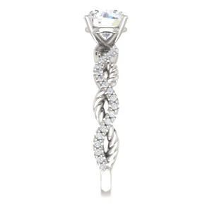 Cubic Zirconia Engagement Ring- The Janneth (Customizable Round Cut Design with Twisting Rope-Pavé Split Band) - Image 3