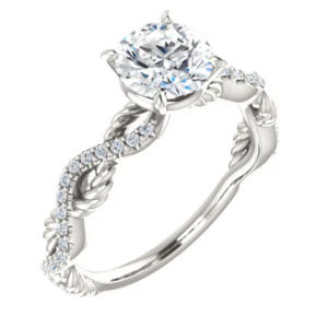Cubic Zirconia Engagement Ring- The Janneth (Customizable Round Cut Design with Twisting Rope-Pavé Split Band) - Image 4