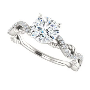 Cubic Zirconia Engagement Ring- The Janneth (Customizable Round Cut Design with Twisting Rope-Pavé Split Band) - Image 6