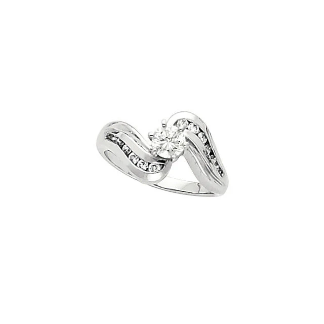 Cubic Zirconia Engagement Ring- The Jessica (0.5 CT Waves-Inspired Round Channel) - Image 4
