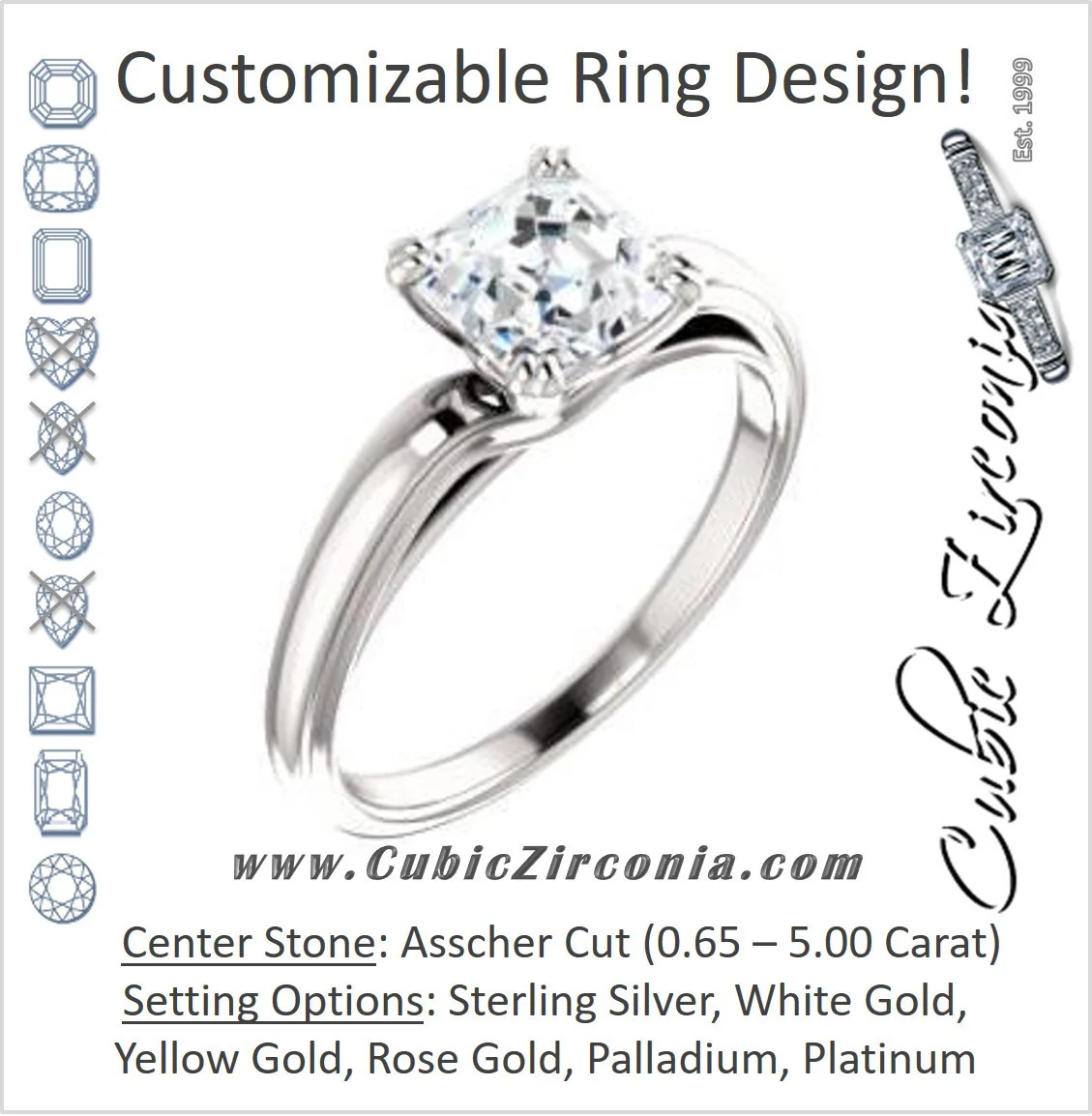 Cubic Zirconia Engagement Ring- The Jodee (Customizable Cathedral-set Asscher Cut Solitaire with Tapered Band)