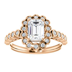 Cubic Zirconia Engagement Ring- The Journie (Customizable Emerald Cut Design with Round-Bezel Cluster Halo and Round Bezel Band Accents) - Image 10
