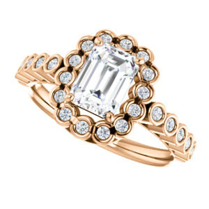 Cubic Zirconia Engagement Ring- The Journie (Customizable Emerald Cut Design with Round-Bezel Cluster Halo and Round Bezel Band Accents) - Image 12