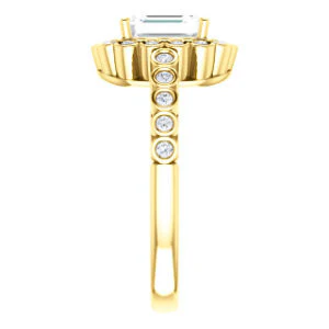 Cubic Zirconia Engagement Ring- The Journie (Customizable Emerald Cut Design with Round-Bezel Cluster Halo and Round Bezel Band Accents) - Image 5