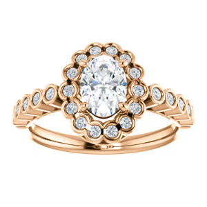 Cubic Zirconia Engagement Ring- The Journie (Customizable Oval Cut Design with Round-Bezel Cluster Halo and Round Bezel Band Accents) - Image 10