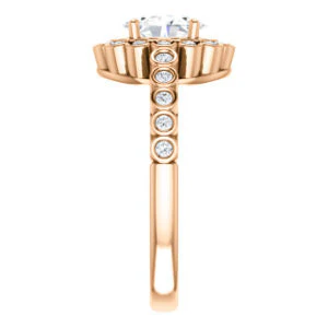 Cubic Zirconia Engagement Ring- The Journie (Customizable Oval Cut Design with Round-Bezel Cluster Halo and Round Bezel Band Accents) - Image 11