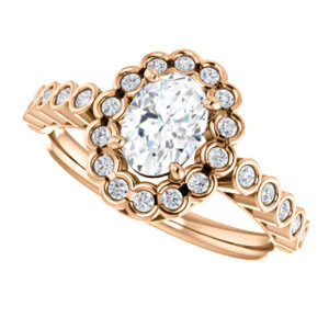 Cubic Zirconia Engagement Ring- The Journie (Customizable Oval Cut Design with Round-Bezel Cluster Halo and Round Bezel Band Accents) - Image 12