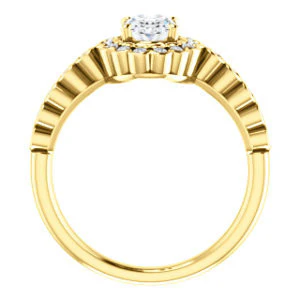 Cubic Zirconia Engagement Ring- The Journie (Customizable Oval Cut Design with Round-Bezel Cluster Halo and Round Bezel Band Accents) - Image 3