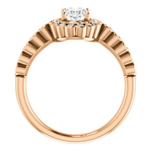 Cubic Zirconia Engagement Ring- The Journie (Customizable Oval Cut Design with Round-Bezel Cluster Halo and Round Bezel Band Accents) - Image 9