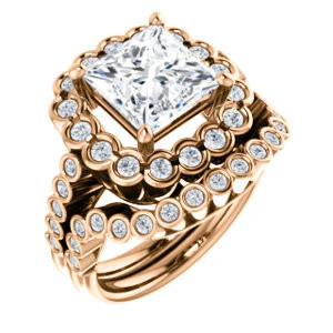 Cubic Zirconia Engagement Ring- The Journie (Customizable Princess Cut Design with Round-Bezel Cluster Halo and Round Bezel Band Accents) - Image 13