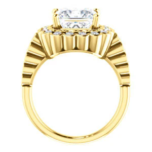 Cubic Zirconia Engagement Ring- The Journie (Customizable Princess Cut Design with Round-Bezel Cluster Halo and Round Bezel Band Accents) - Image 3
