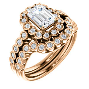 Cubic Zirconia Engagement Ring- The Journie (Customizable Radiant Cut Design with Round-Bezel Cluster Halo and Round Bezel Band Accents) - Image 13