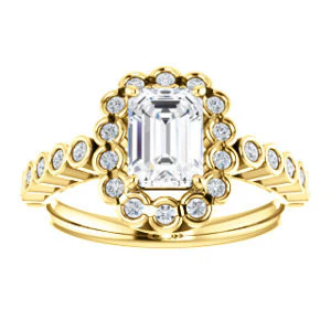 Cubic Zirconia Engagement Ring- The Journie (Customizable Radiant Cut Design with Round-Bezel Cluster Halo and Round Bezel Band Accents) - Image 4