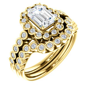 Cubic Zirconia Engagement Ring- The Journie (Customizable Radiant Cut Design with Round-Bezel Cluster Halo and Round Bezel Band Accents) - Image 7