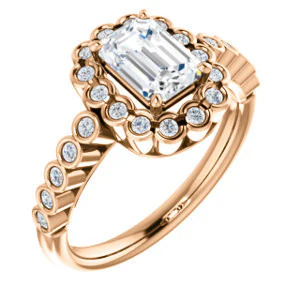 Cubic Zirconia Engagement Ring- The Journie (Customizable Radiant Cut Design with Round-Bezel Cluster Halo and Round Bezel Band Accents) - Image 8