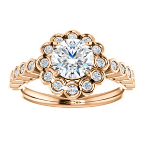 Cubic Zirconia Engagement Ring- The Journie (Customizable Round Cut Design with Round-Bezel Cluster Halo and Round Bezel Band Accents) - Image 10