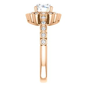 Cubic Zirconia Engagement Ring- The Journie (Customizable Round Cut Design with Round-Bezel Cluster Halo and Round Bezel Band Accents) - Image 11
