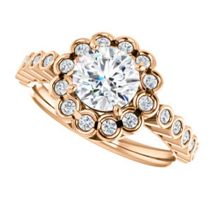 Cubic Zirconia Engagement Ring- The Journie (Customizable Round Cut Design with Round-Bezel Cluster Halo and Round Bezel Band Accents) - Image 12