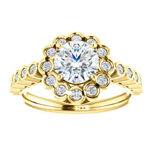 Cubic Zirconia Engagement Ring- The Journie (Customizable Round Cut Design with Round-Bezel Cluster Halo and Round Bezel Band Accents) - Image 4